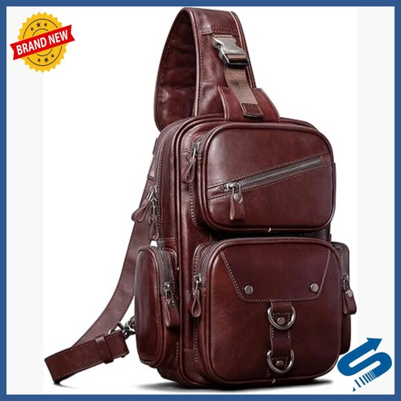 Large Genuine Leather Sling Bag Anti-Theft Crossbody Backpack Travel Chest Purse